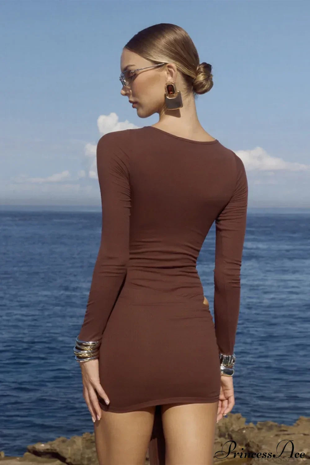 Long Sleeve Cut Out Wrap Mini Dress