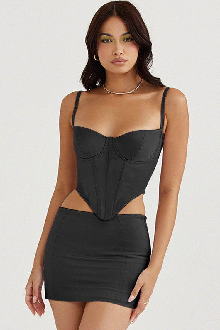 Satin Bustier Corset Crop Top and Mini Skirt Two Piece Set