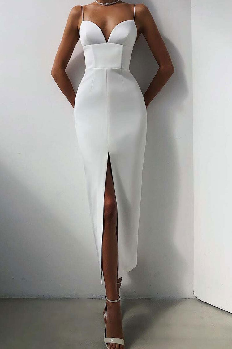 Sexy Deep V High Slit Sleeveless Bandage Cocktail Party Maxi Dress - White 3