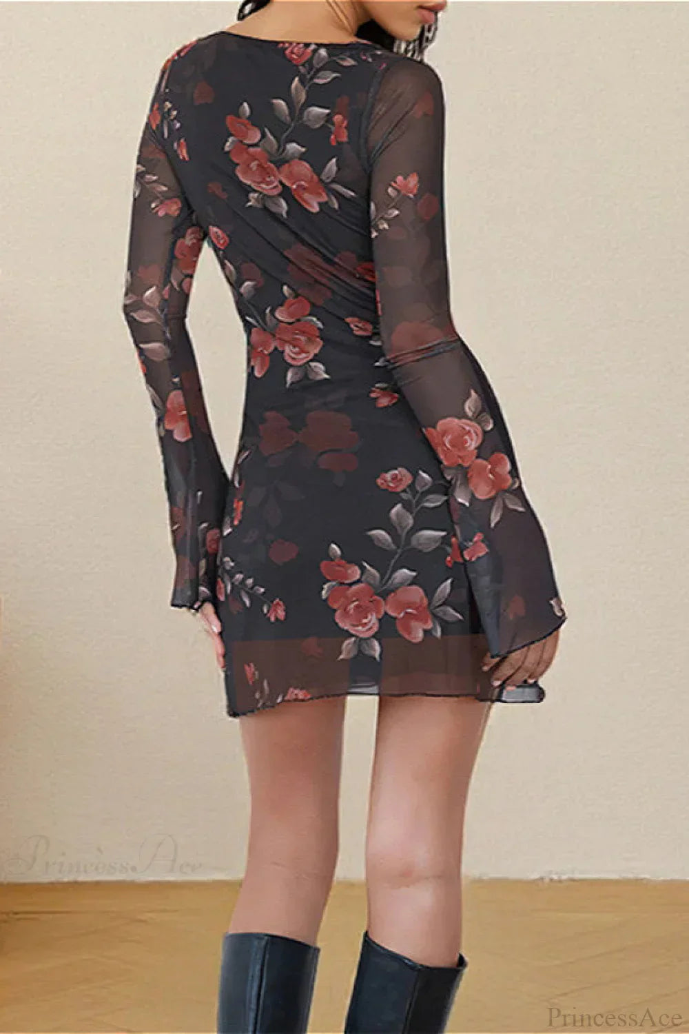 Tulle Floral Fitted Mini Dress - View 3