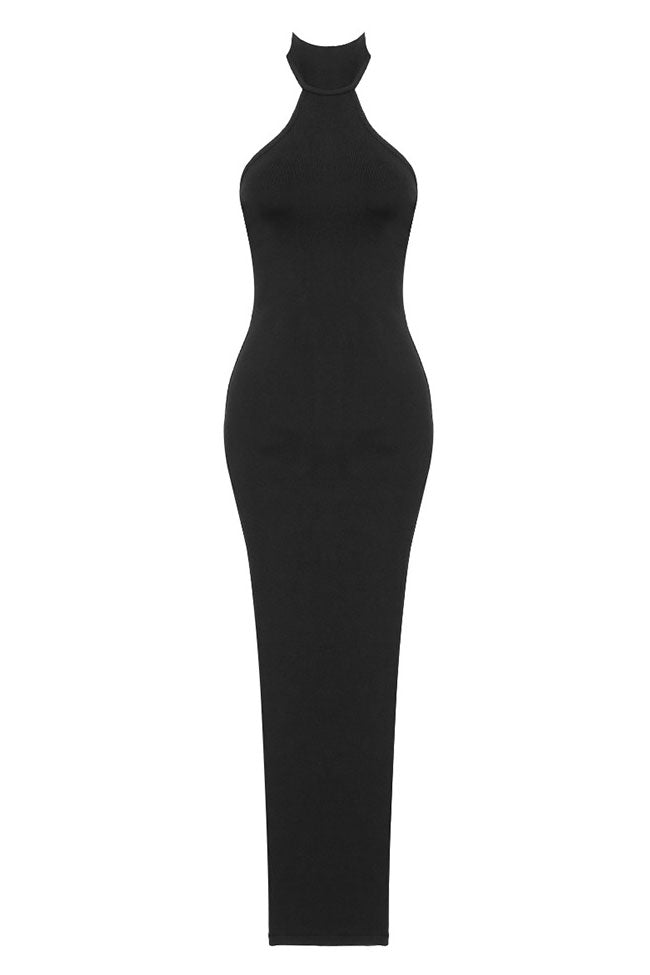 Halter Neck Sleeveless High Split Bodycon Maxi Dress