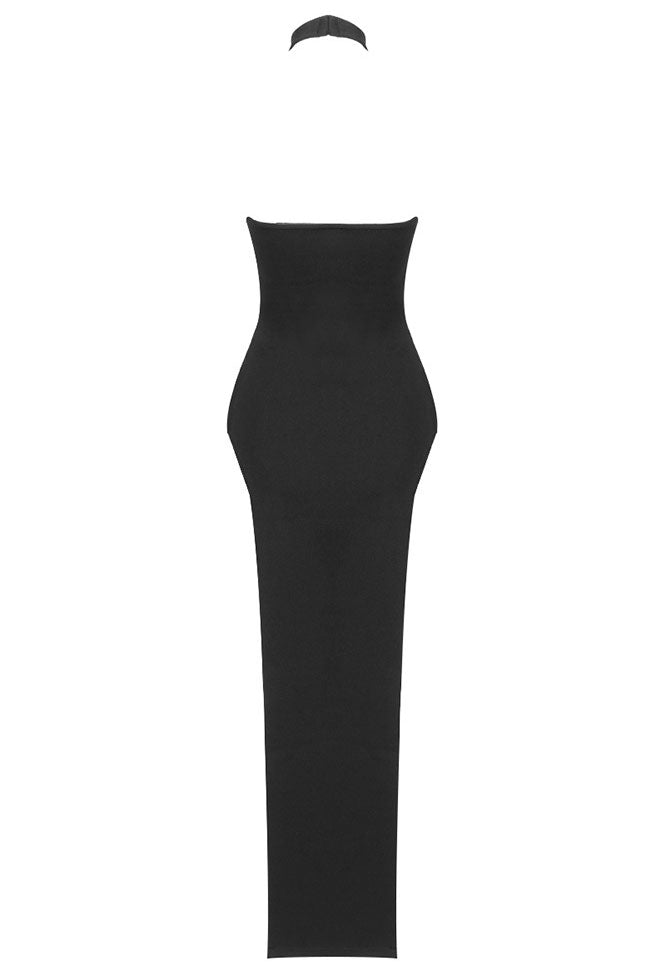 Halter Neck Sleeveless High Split Bodycon Maxi Dress