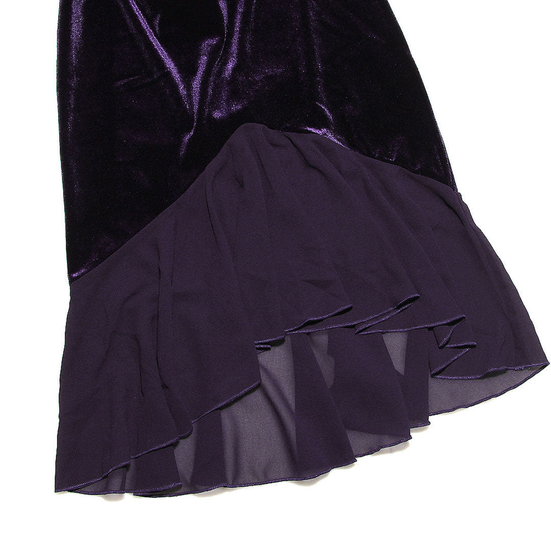 Velvet Deep V-Neck Long Sleeve Corset Ruffle Hem High Low Midi Dress 4