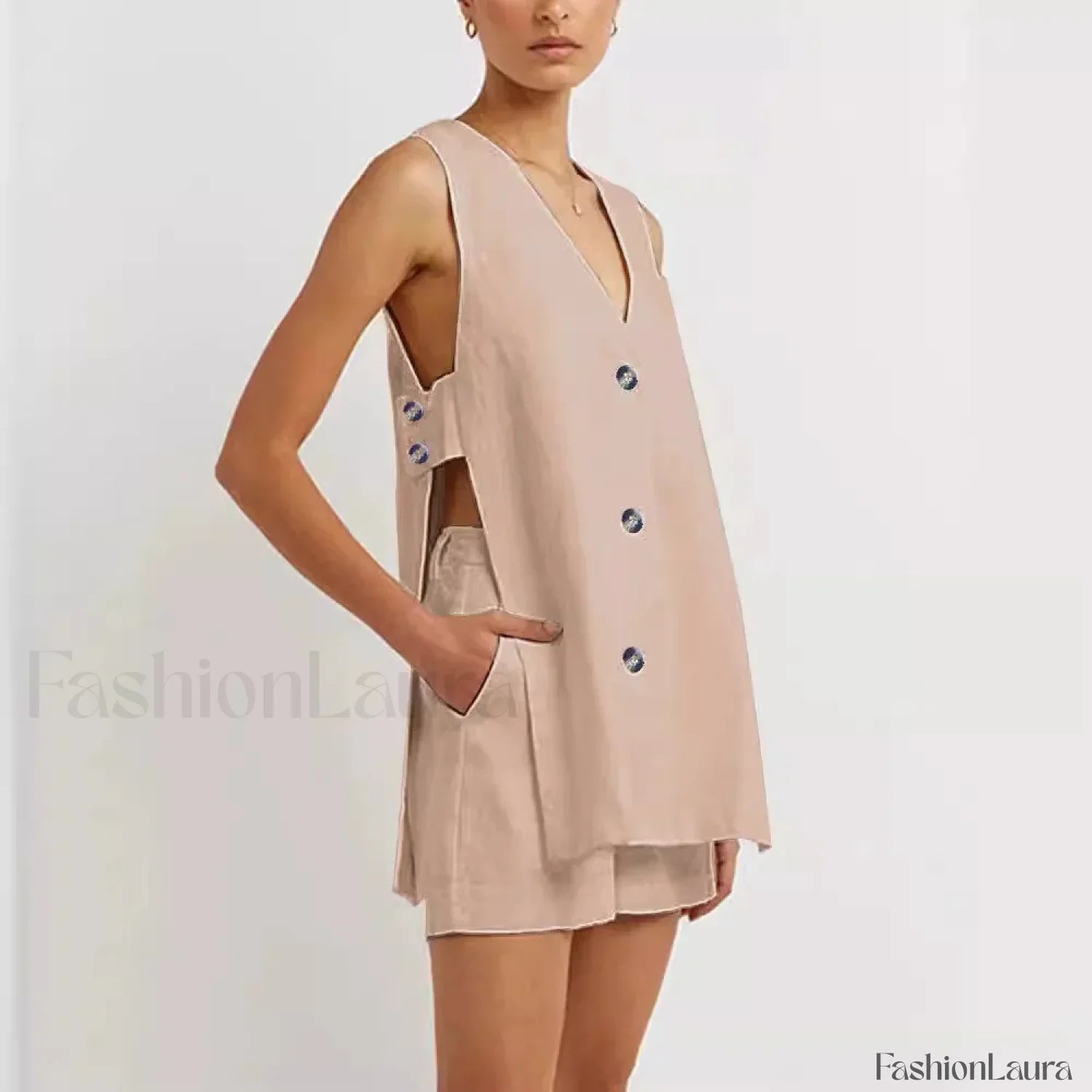 Sexy Hollow Button Shorts Two Piece Set