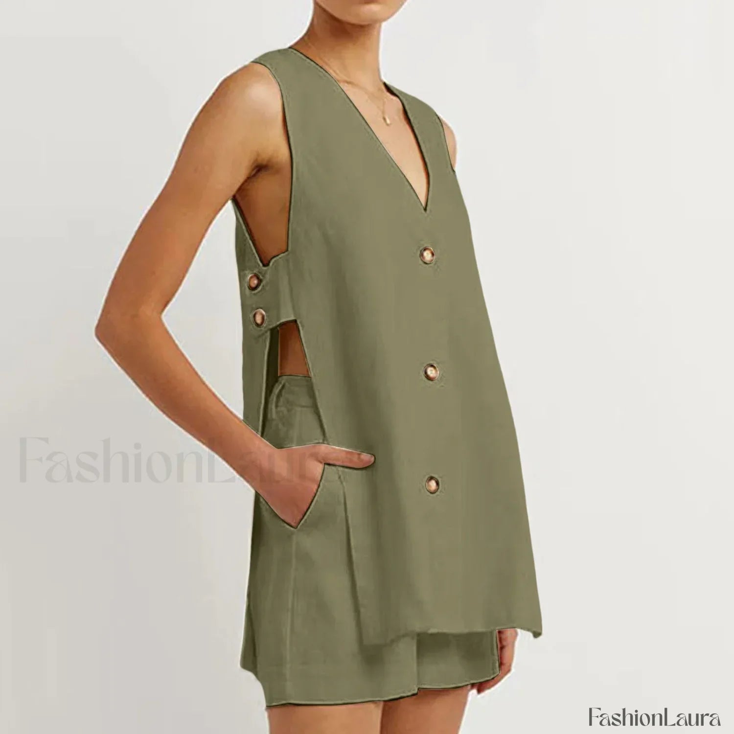 Sexy Hollow Button Shorts Two Piece Set