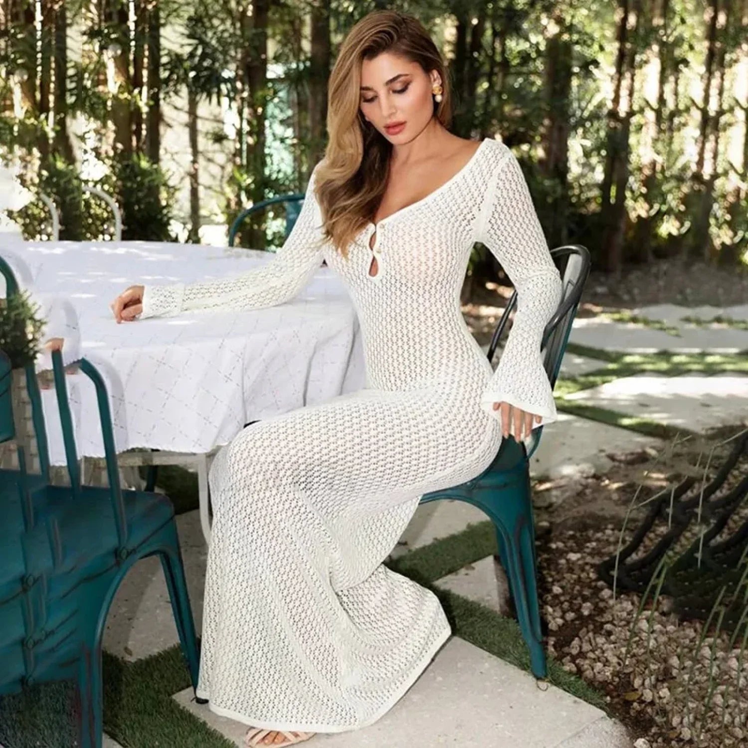 Sexy Knitted Hollow Crochet Beach Maxi Cover-Up