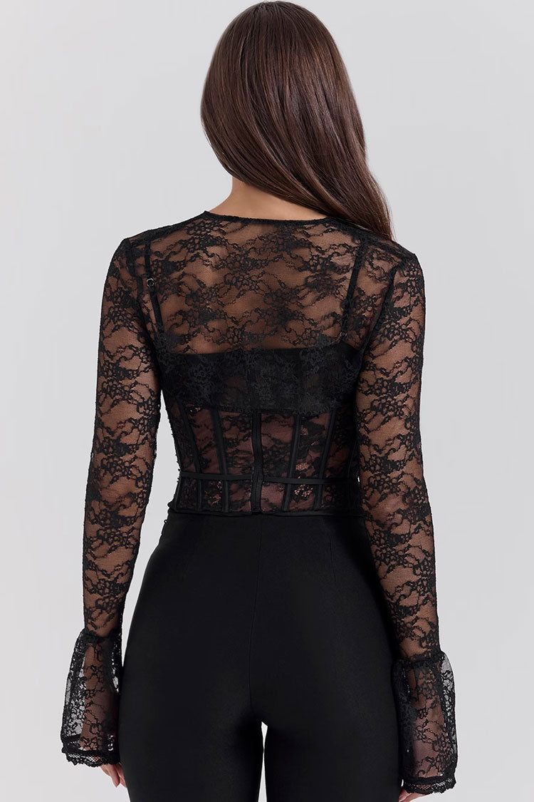Sexy Lace Long Sleeve Bolero Bustier Corset Cinch Waist Party Crop Top