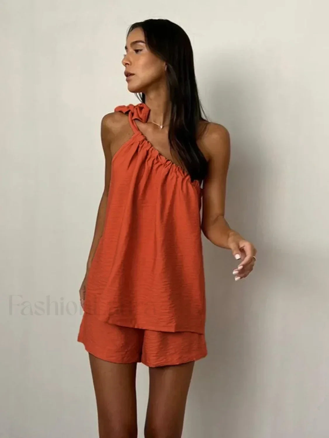 Sexy Lace Pajama Sleepwear Two Piece Set Orange / S