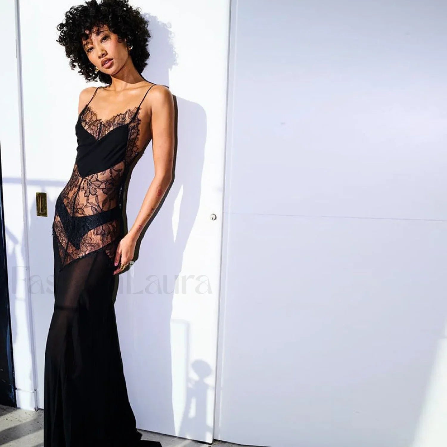 Sexy Perspective High Waist Slim Fit Strappy Two-Piece Maxi Dress