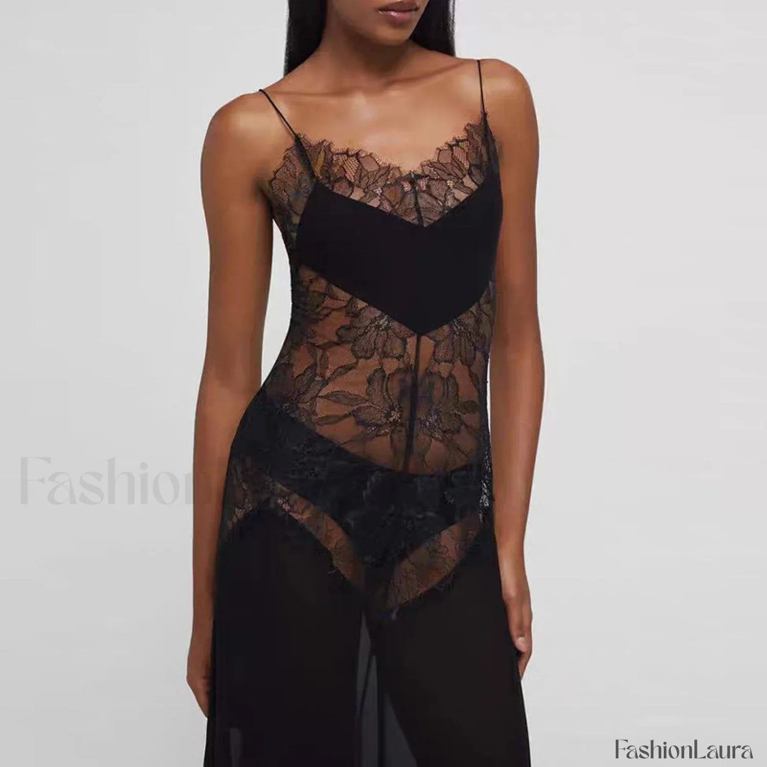 Sexy Perspective High Waist Slim Fit Strappy Two-Piece Maxi Dress