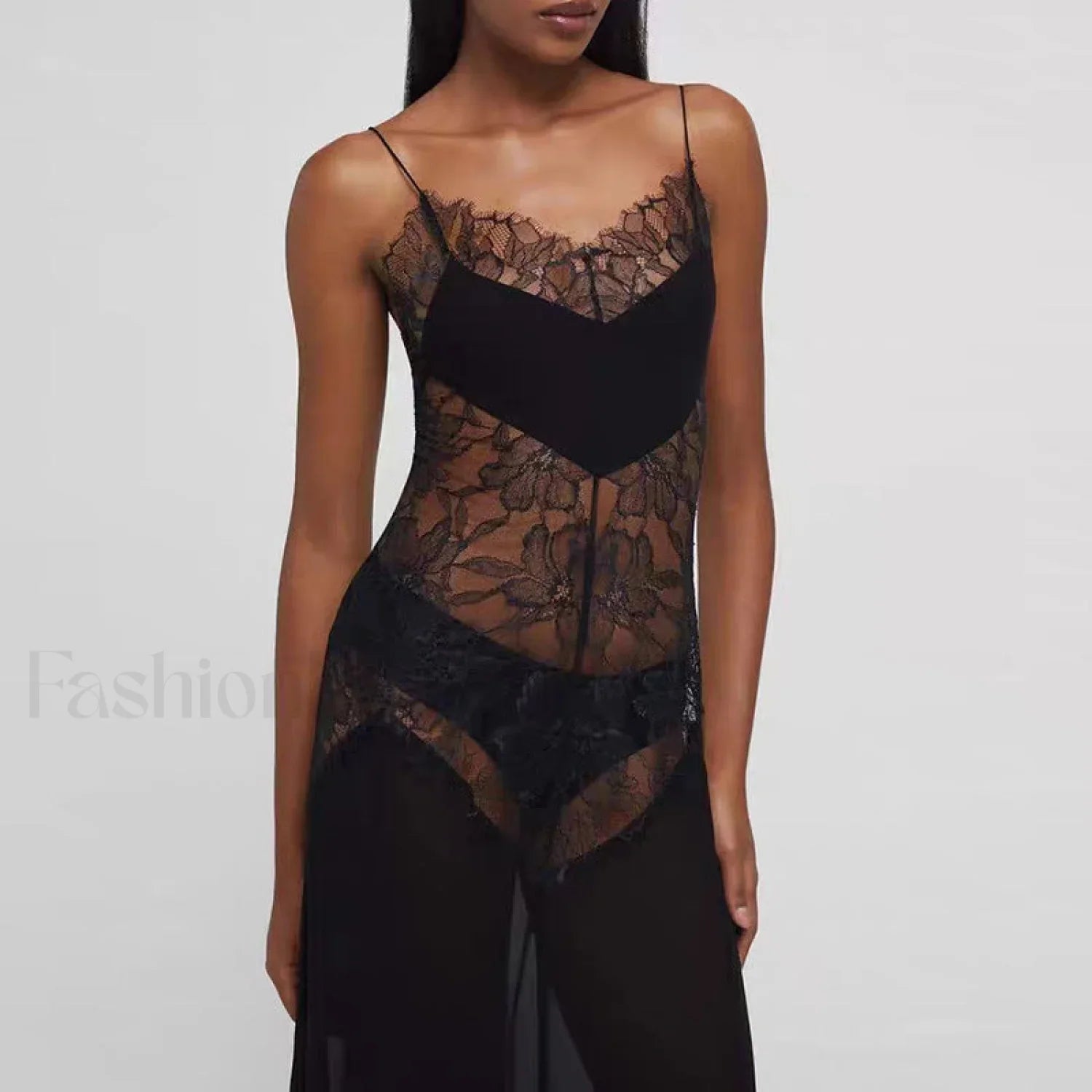 Sexy Perspective High Waist Slim Fit Strappy Two-Piece Maxi Dress