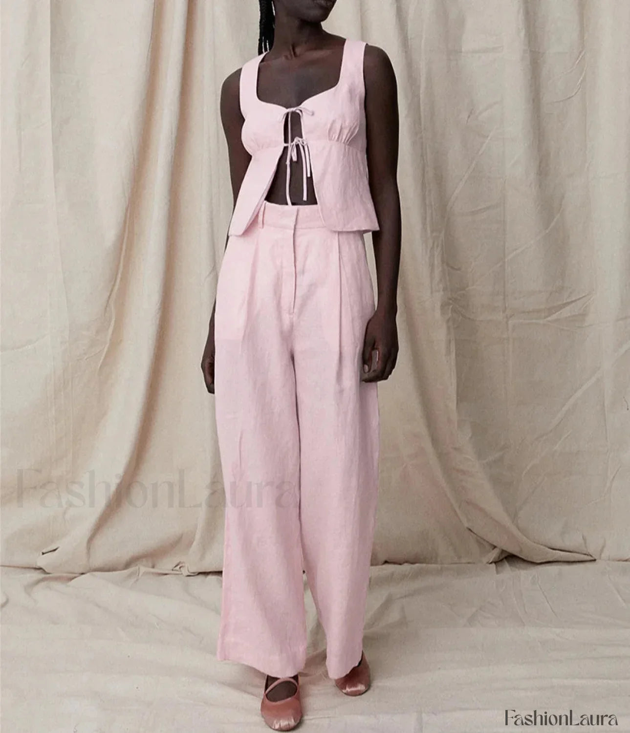 Sexy Pink Cotton Tank Wide Two Piece Set