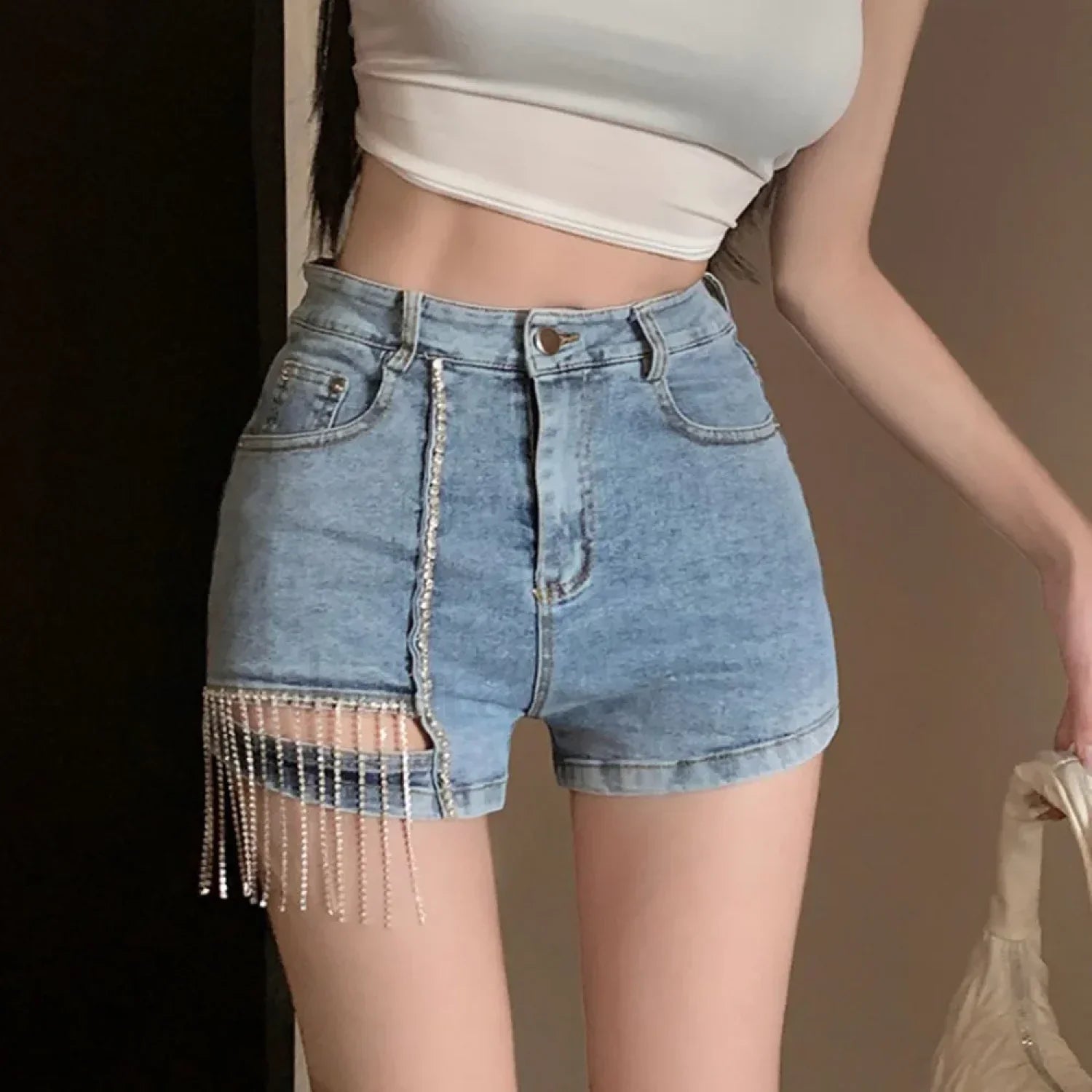 Sexy Rhinestone Tassel Women's Shorts