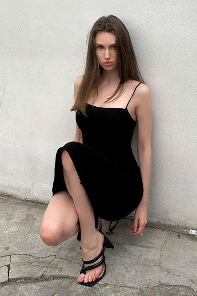 Scoop Neck Cami Lace Up Back Slip Midi Dress