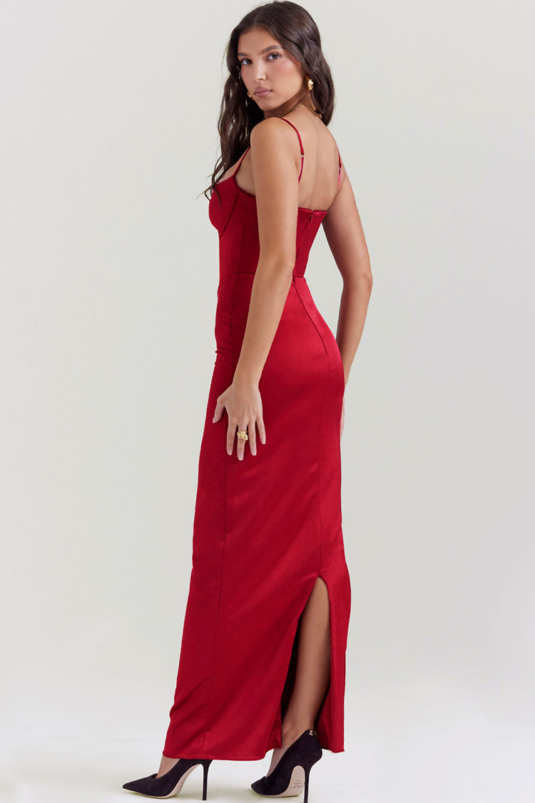 Satin Sweetheart Spaghetti Strap Corset Bustier Bodycon Maxi Dress