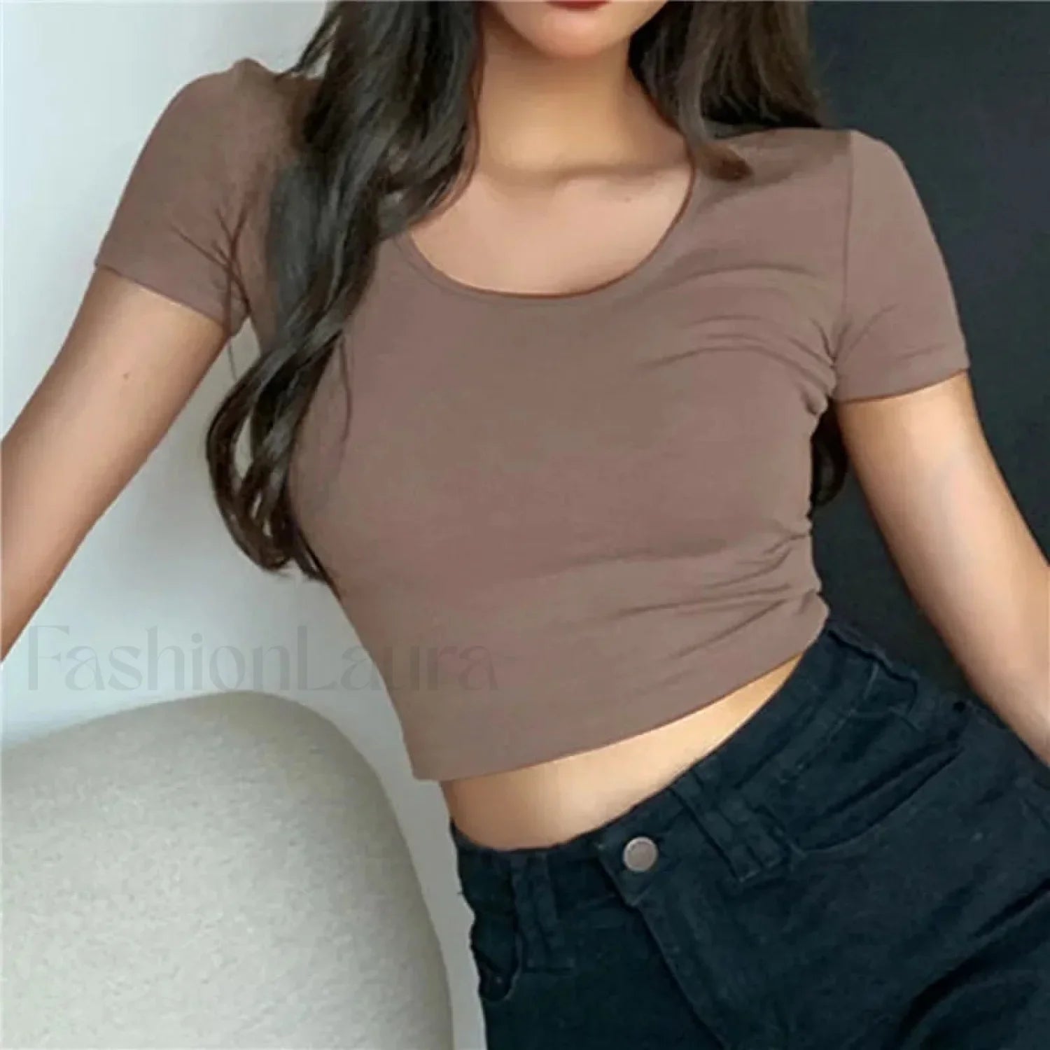 Sexy Skinny V-neck Solid Crop Top Short Sleeve Tee