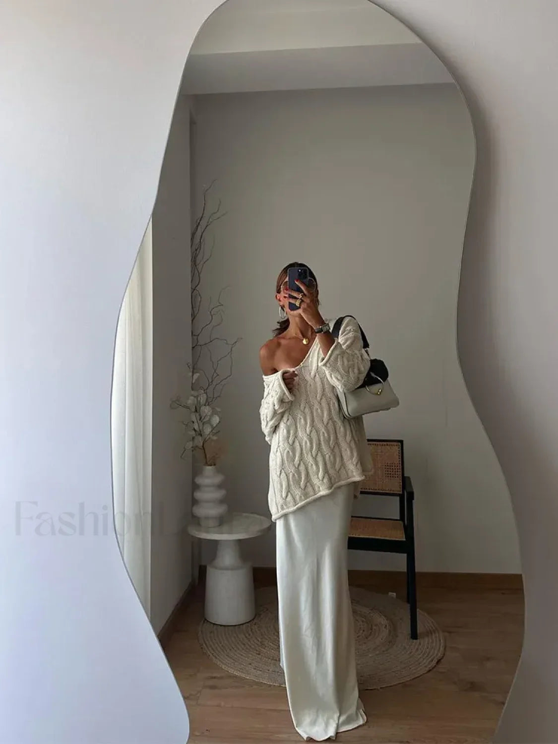 Sexy Solid Off Shoulder Deep V Neck Knitted Long Sleeve Women's Pullover Sweater