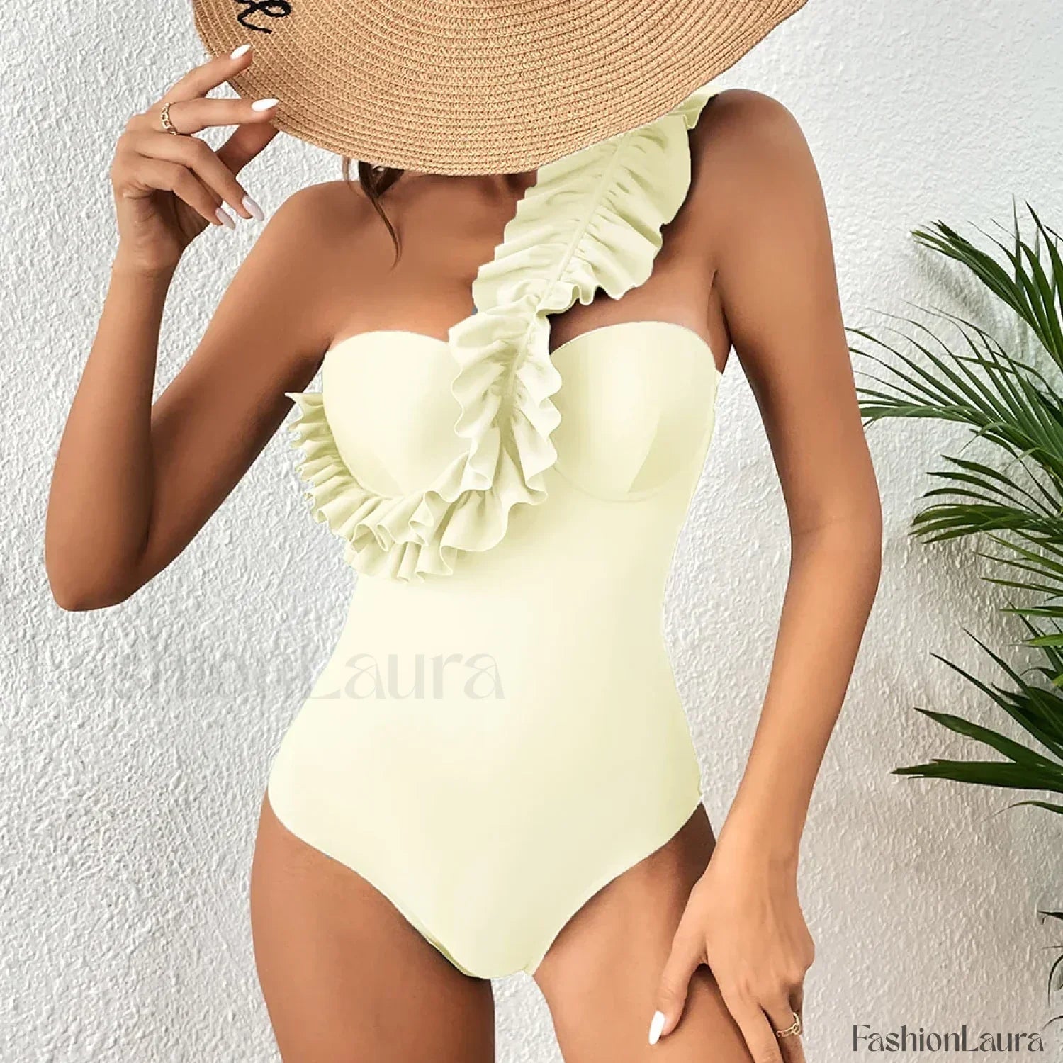 Sexy Solid Ruffle Yellow One Piece