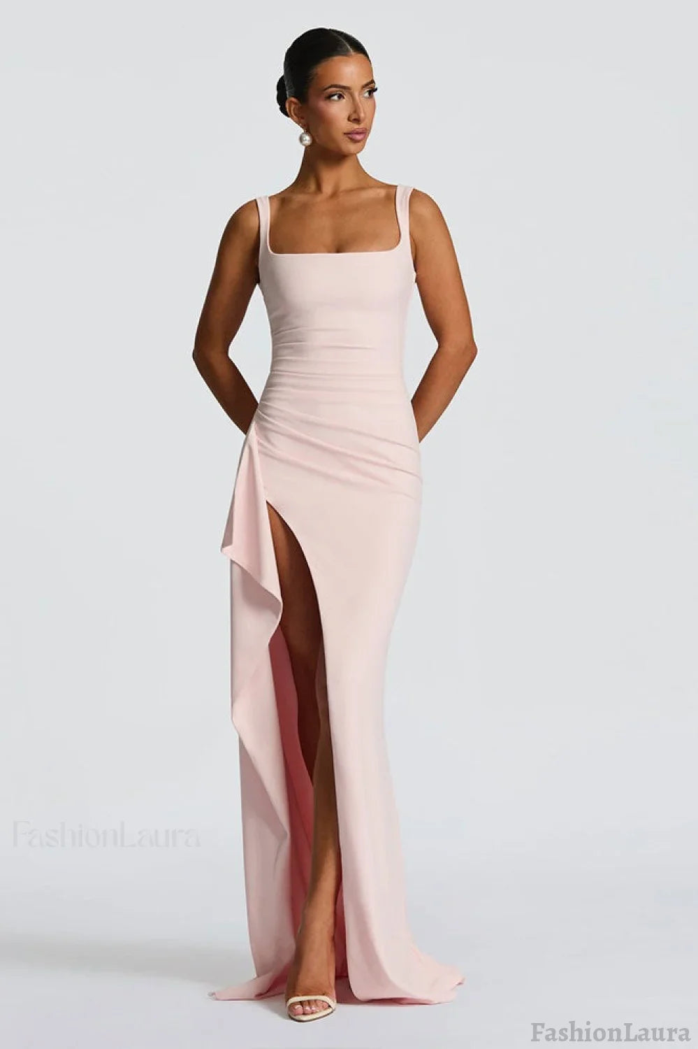 Sexy Spaghetti Strap High Slit Maxi Party Dress S / Pink