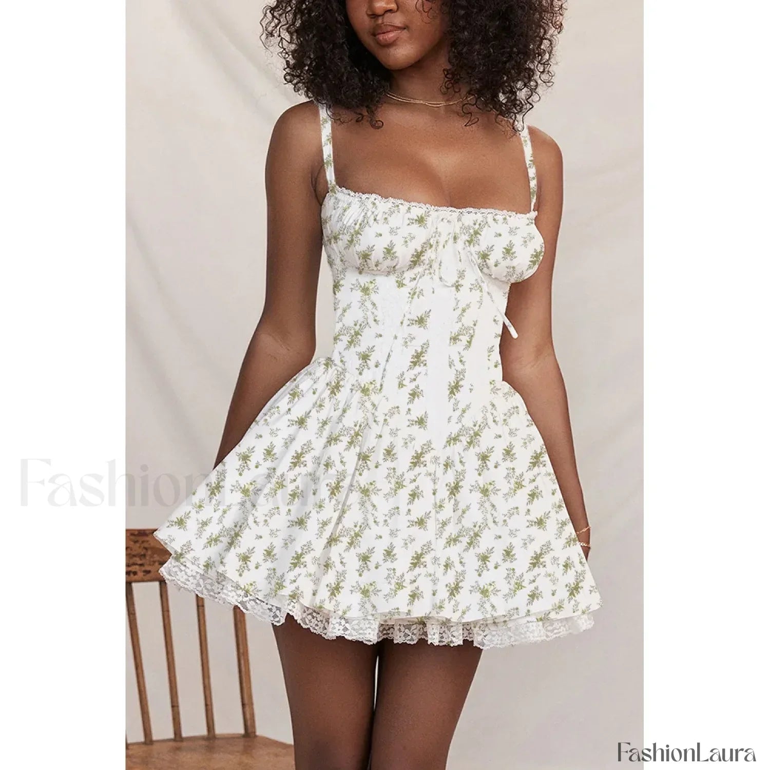 Sexy Strapless Sling Dress for Summer Women's 2024 NEW Lace-up High Waist Lace floral print A-line Mini Dress