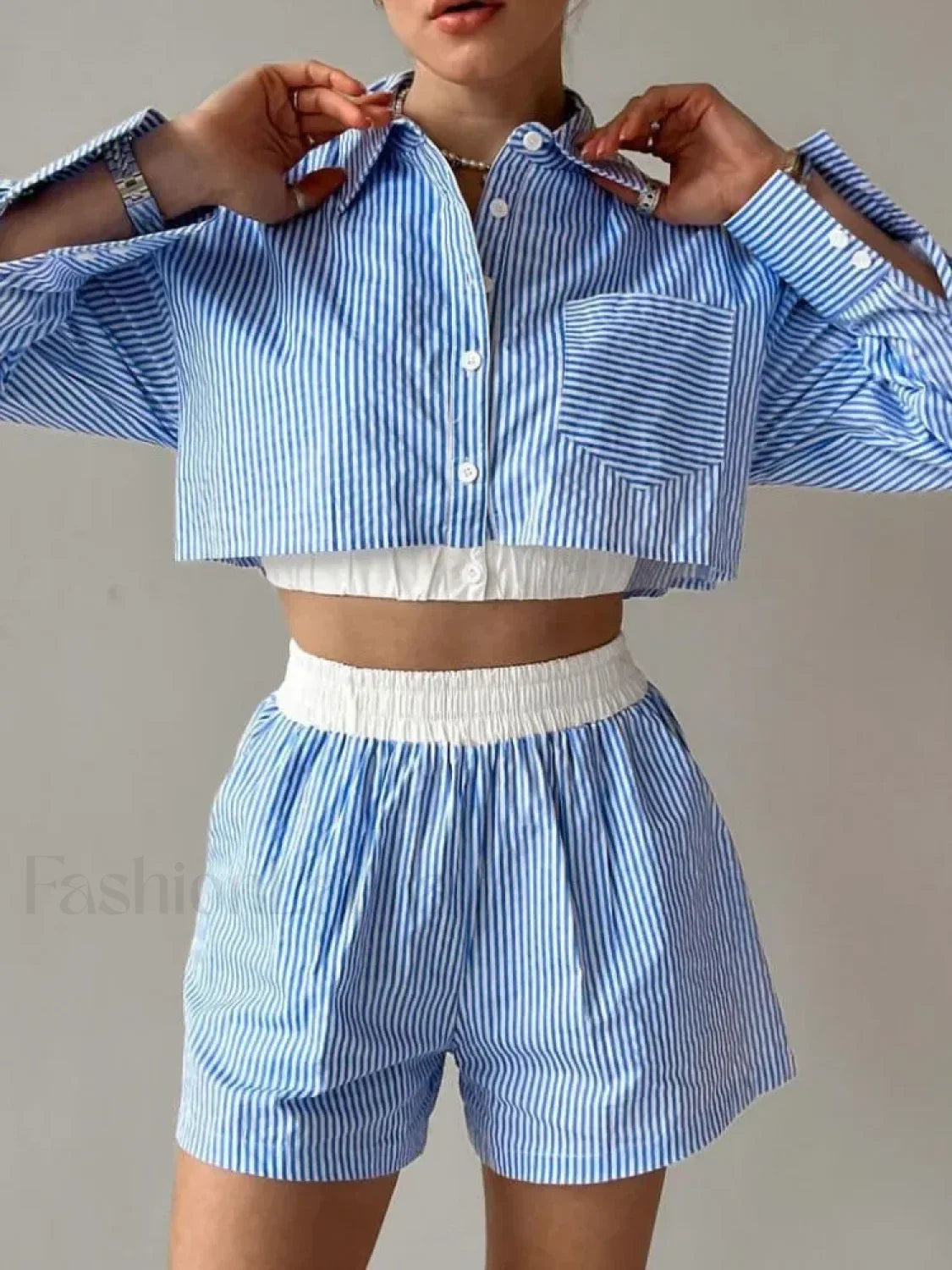Sexy Stripe Shirt Shorts Two Piece Set
