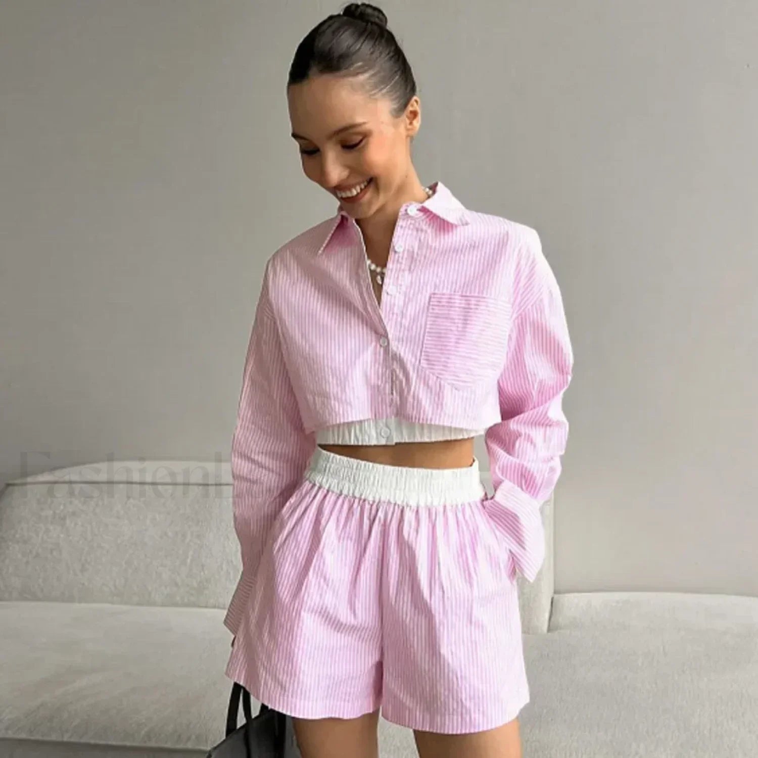 Sexy Stripe Shirt Shorts Two Piece Set