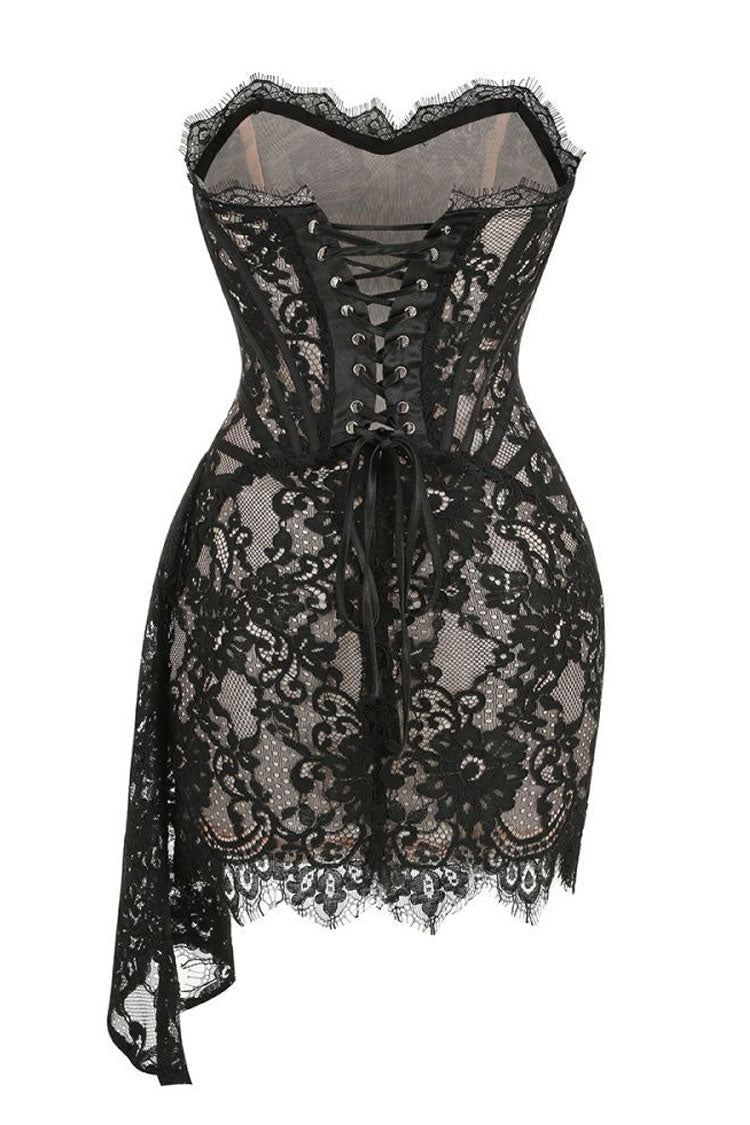 Lace Strapless Corset Draped High Low Mini Party Dress