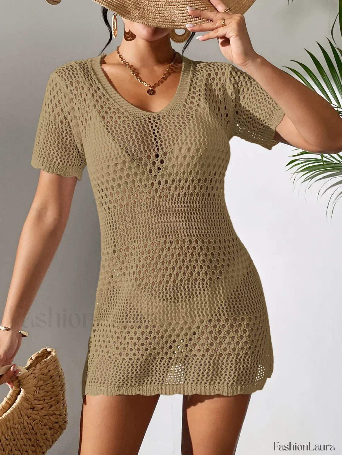 Sexy V-Neck Hollow Knit Cover Up