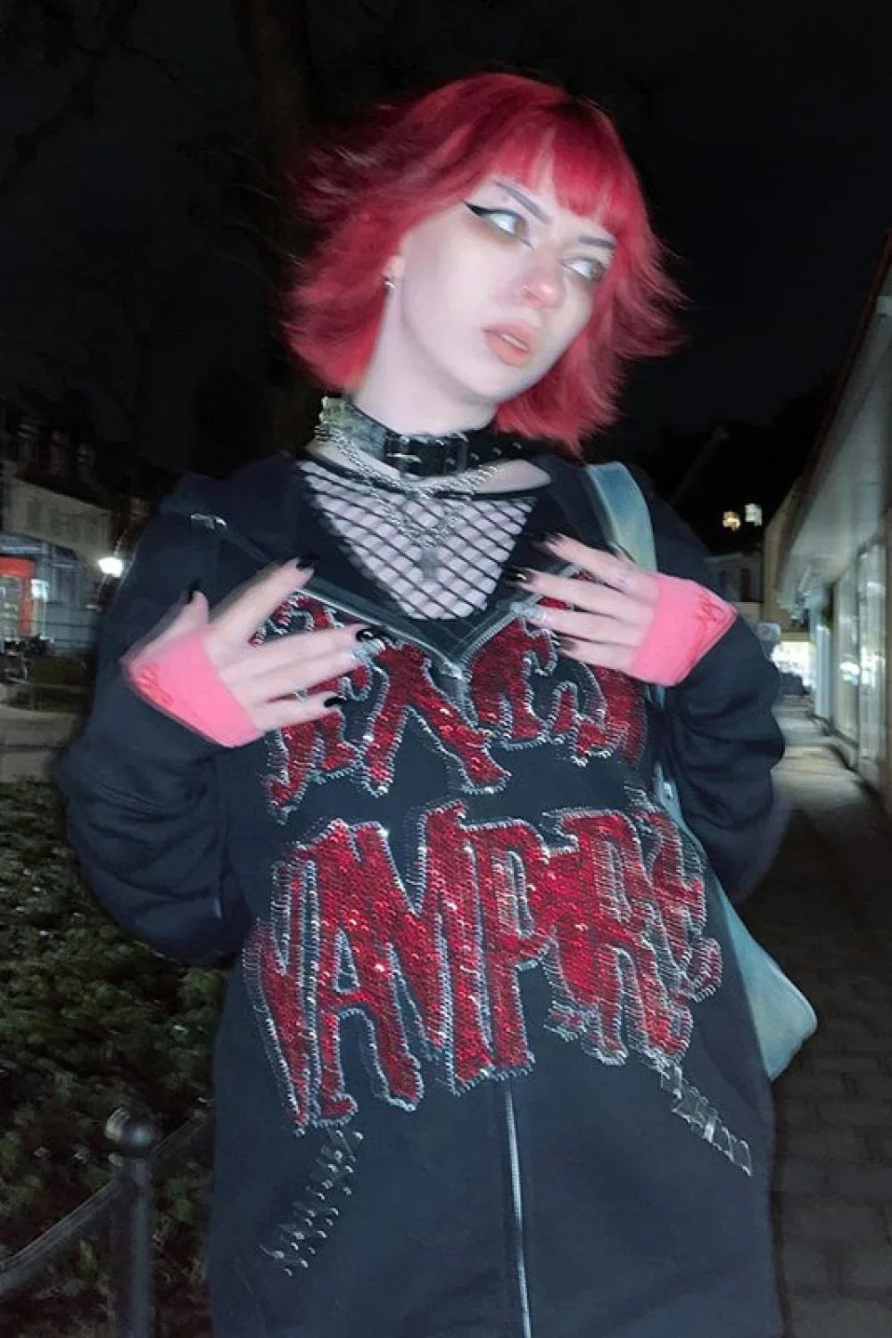 Sexy Vampire Rhinestone Hoodie