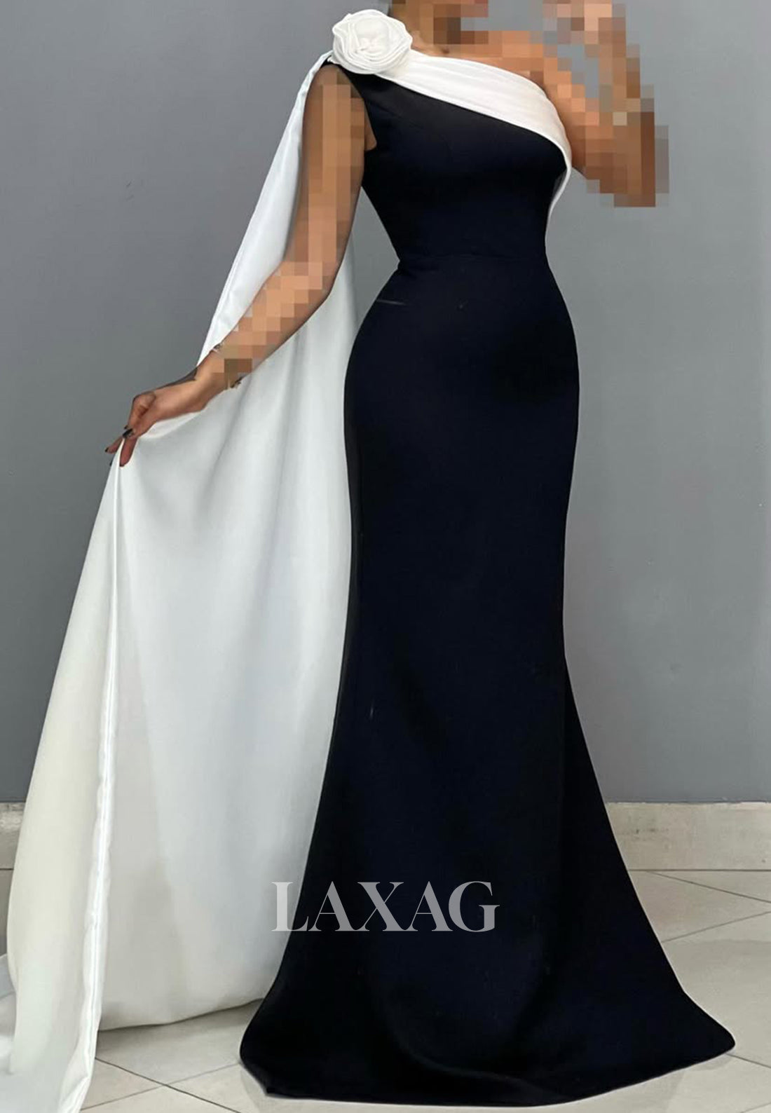 Asymmetrical-Neck Sleeveless Floral Embossed Party Gowns Pleated Sweep Train Satin Mermaid Prom Dress