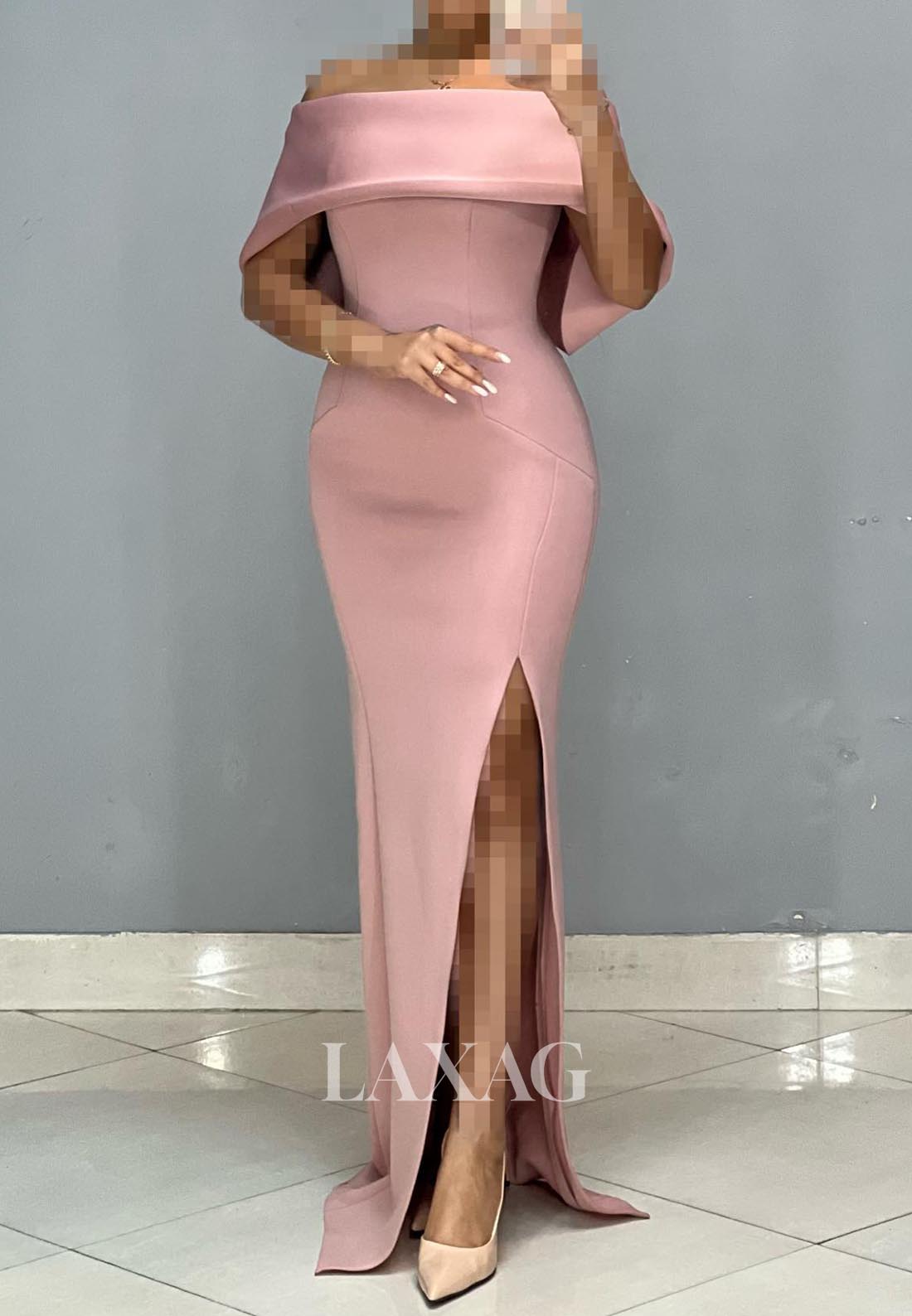 Tube Top Sleeveless Satin Formal Gowns Off-Shoulder Floor-Length Slit Mermaid Evening Dress
