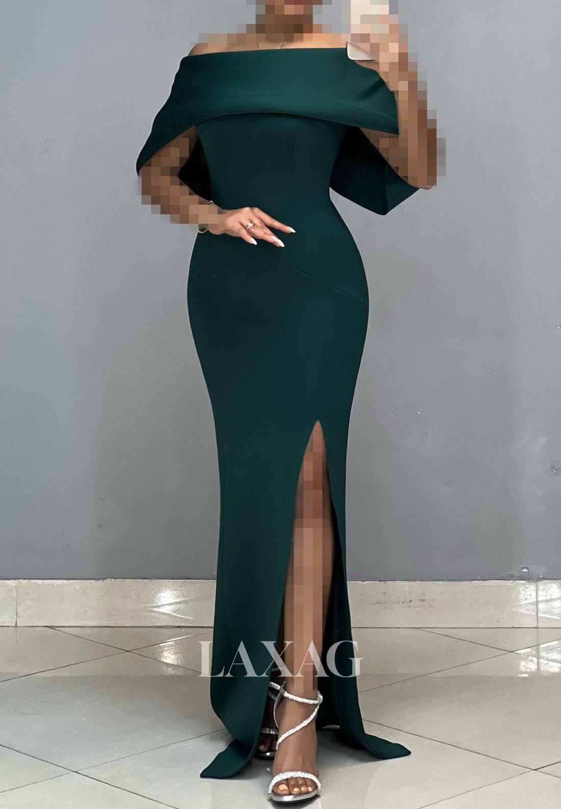 Tube Top Sleeveless Satin Formal Gowns Off-Shoulder Floor-Length Slit Mermaid Evening Dress