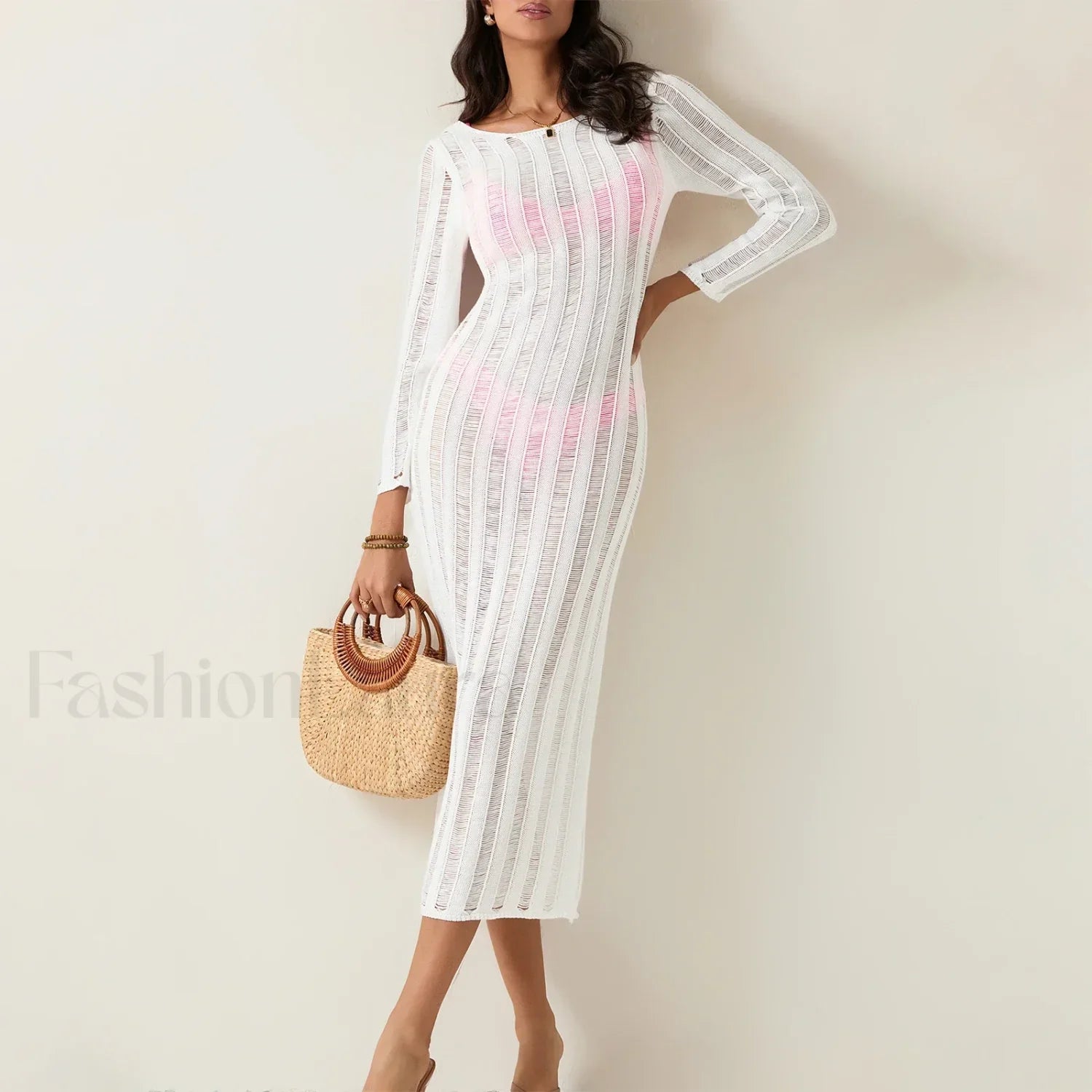 Sheer Backless Knit Mini Cover Up