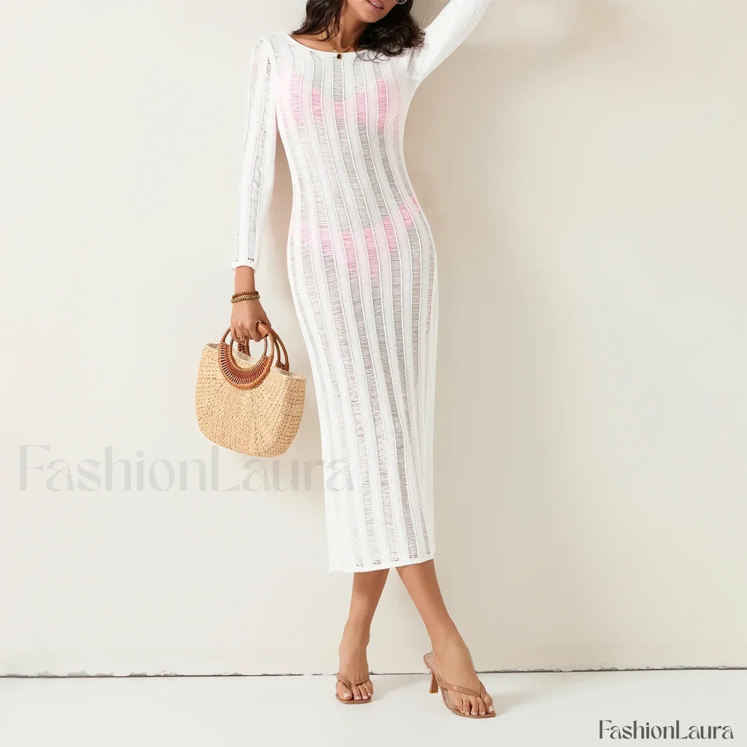 Sheer Backless Knit Mini Cover Up