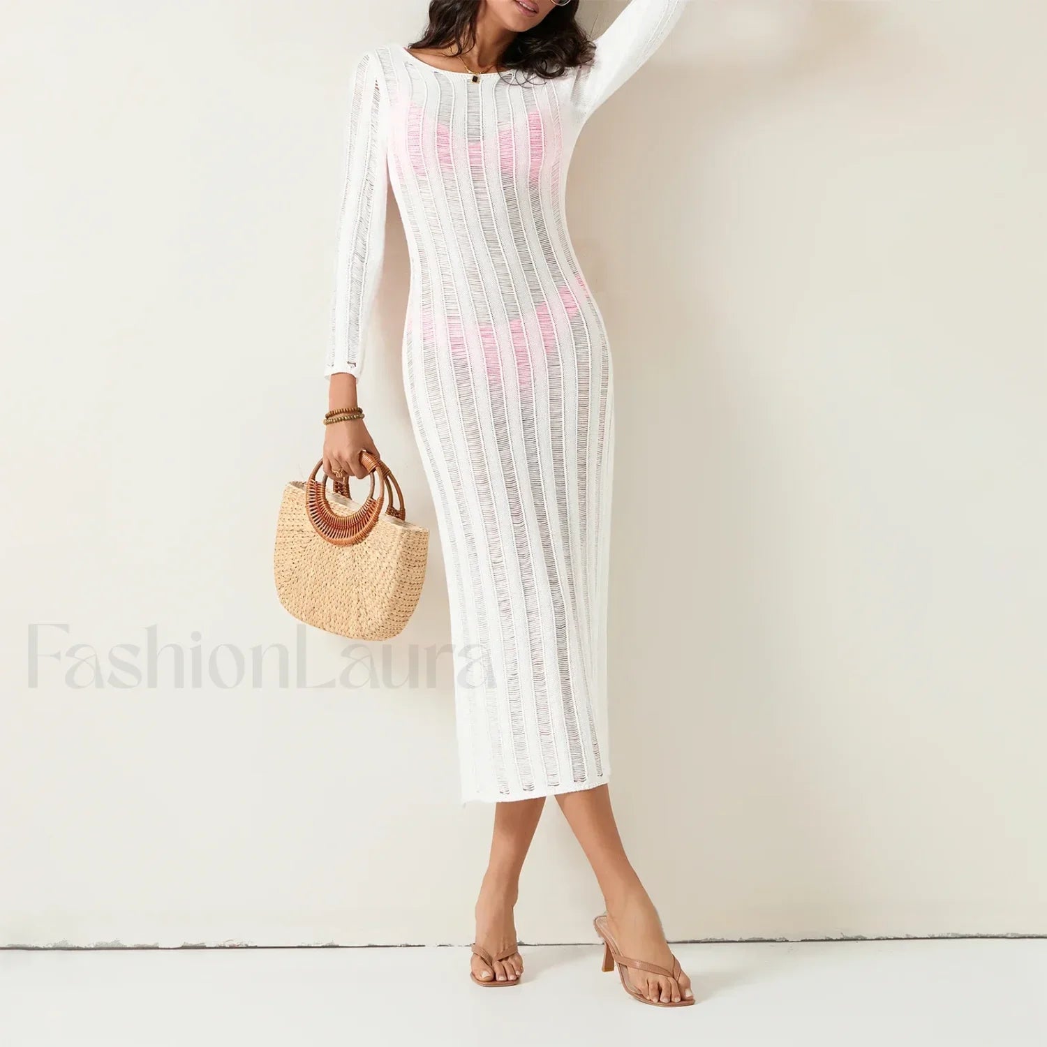 Sheer Backless Knit Mini Cover Up