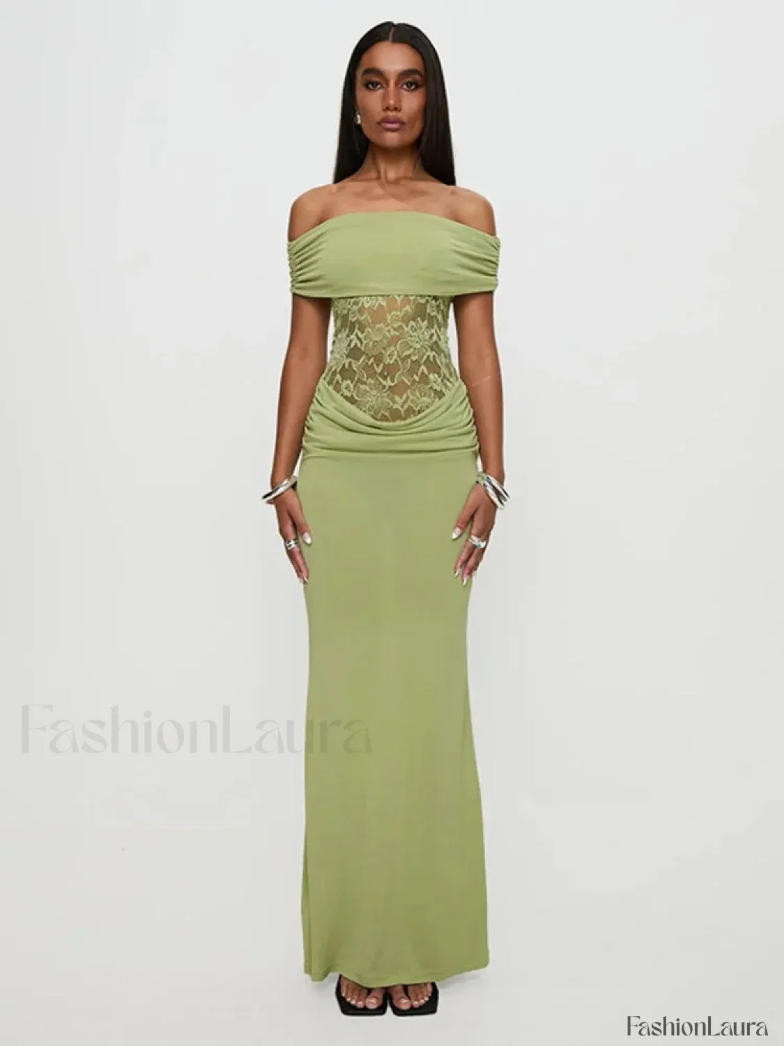 Sheer Green Strapless Maxi Dress