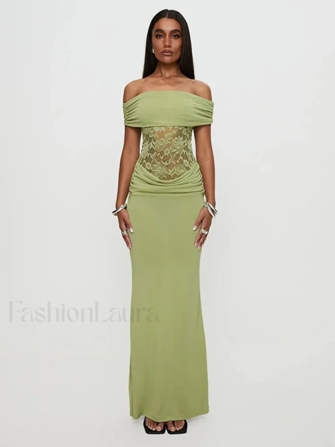Sheer Green Strapless Maxi Dress