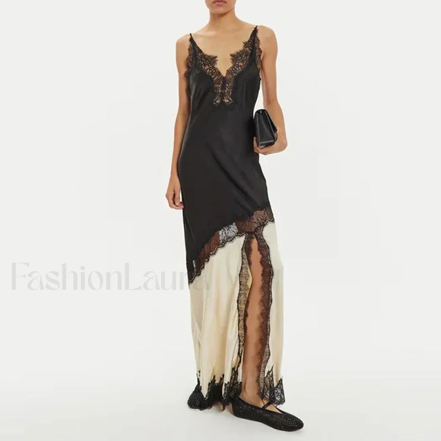 Sheer Lace Colorblock Maxi Dress