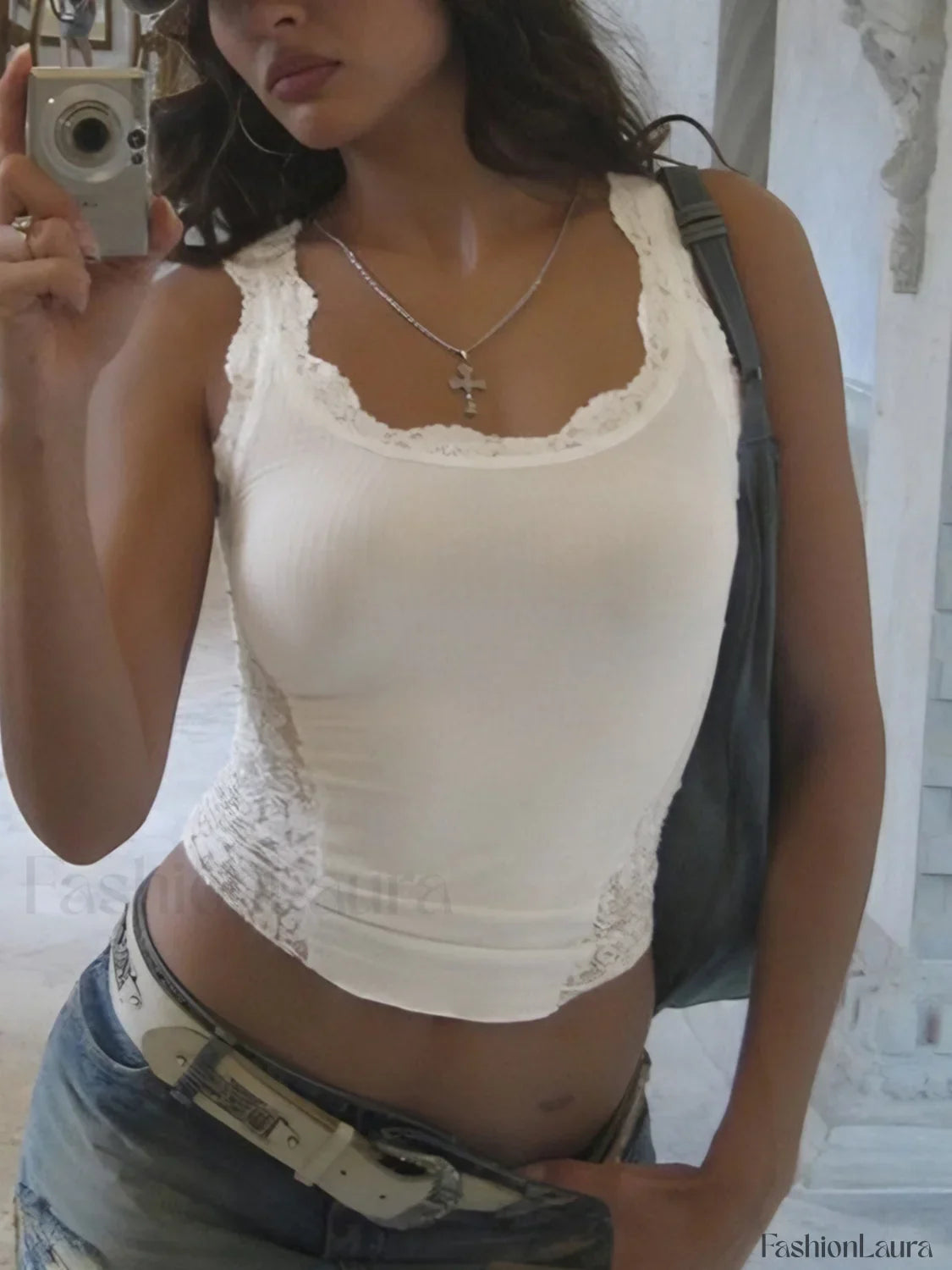 Sheer Lace Graceful Patchwork Tank Top