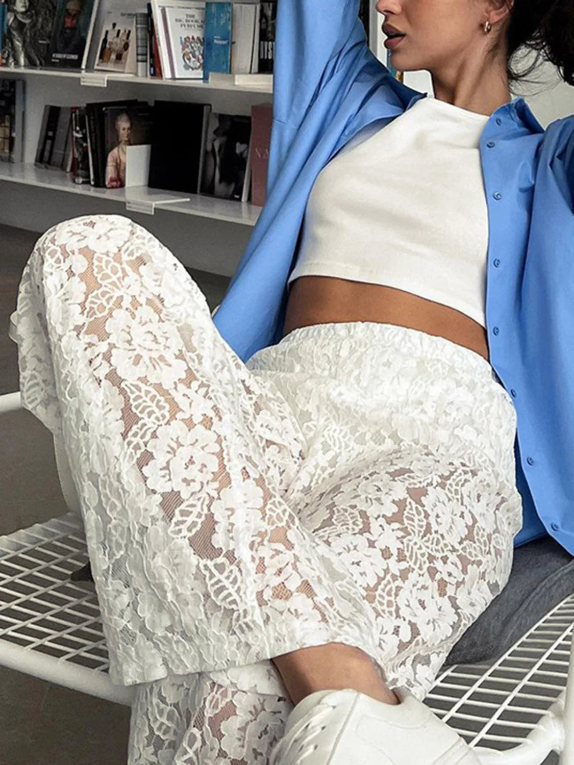Sheer Lace Graceful Wide Leg Pants