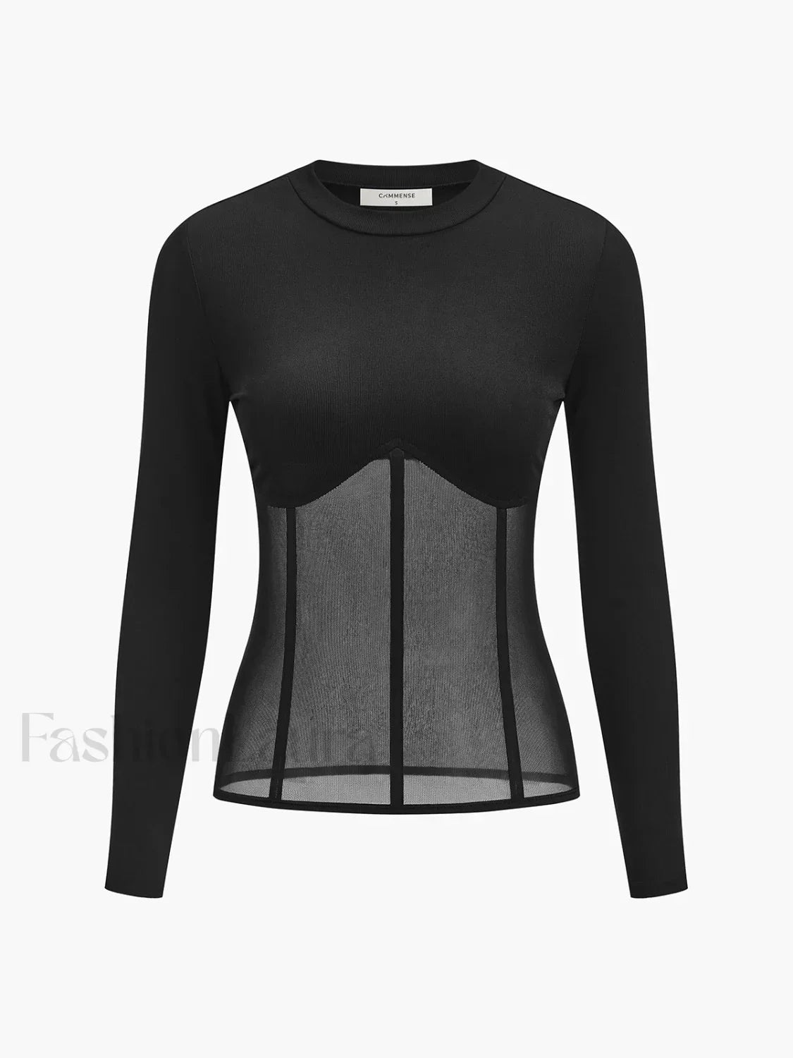 Sheer Mesh Combination Long Sleeve Top