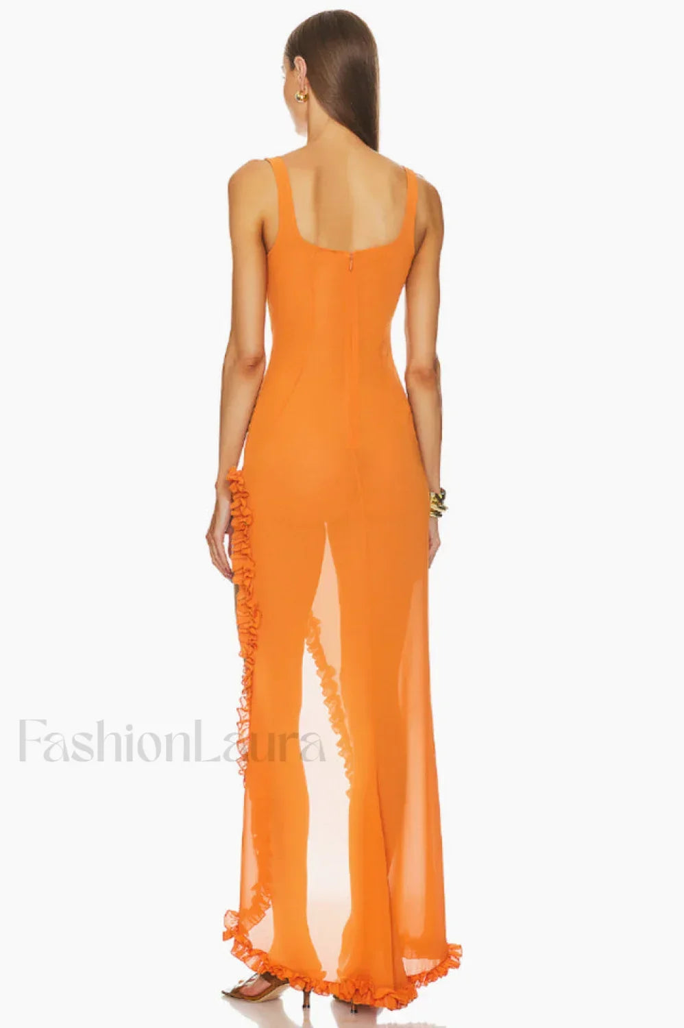 Sheer Ruffled Stylish Long Dress