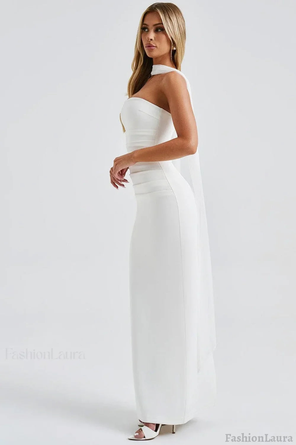 Sheer Sleeve Bustier Gown Formal Dress