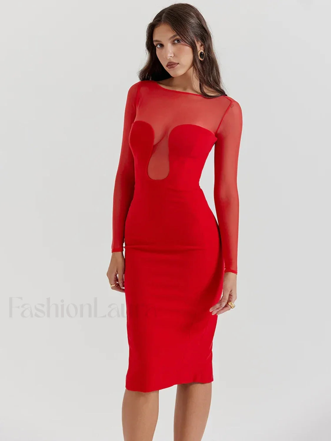 Sheer Strapless Midi Dress