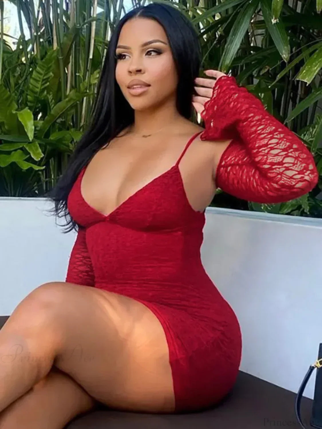 Sheer V-Neck Patchwork Mini Dress - View 3