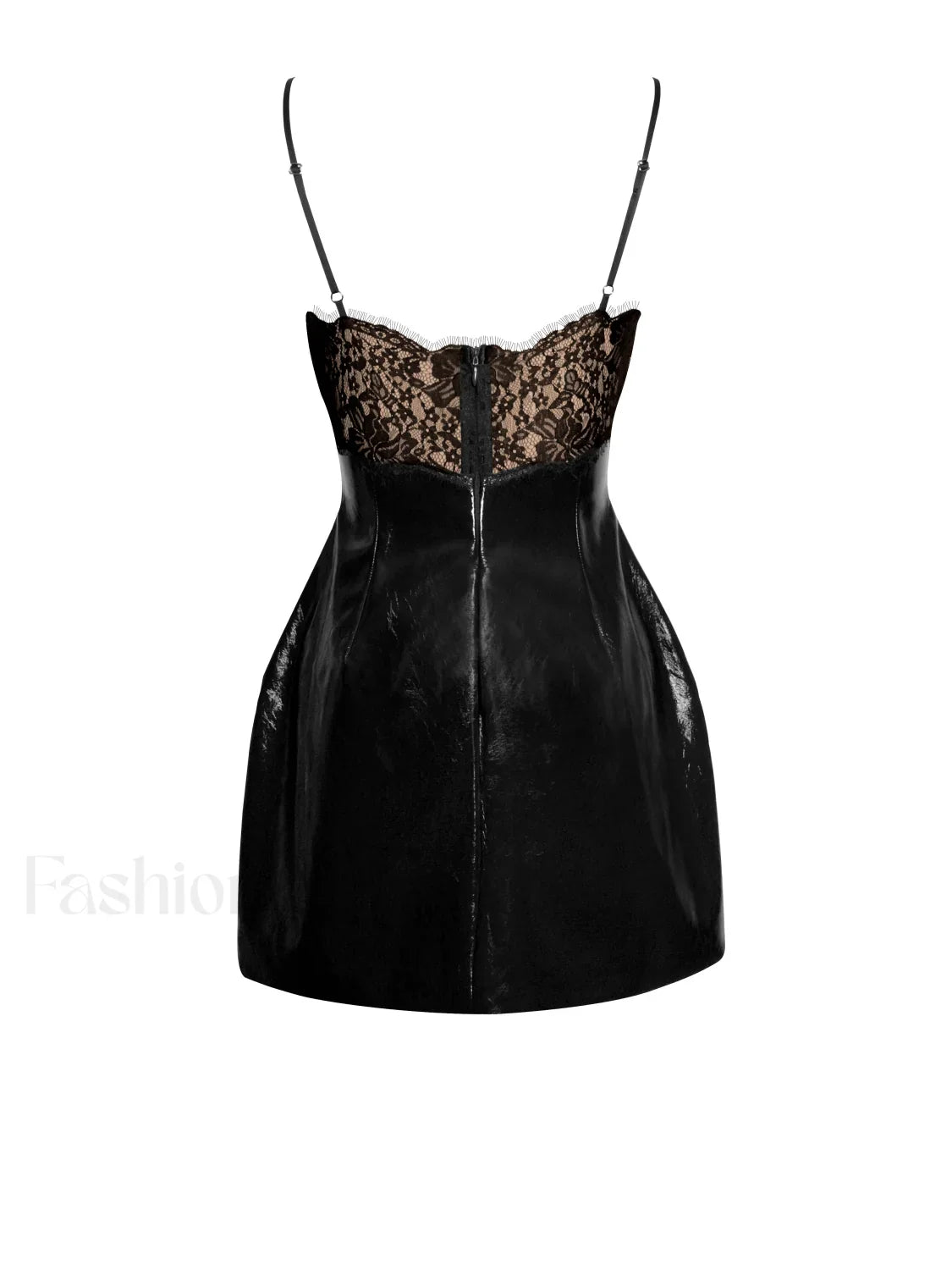 Shelby Black Vegan Leather Graceful with Lace Mini Dress