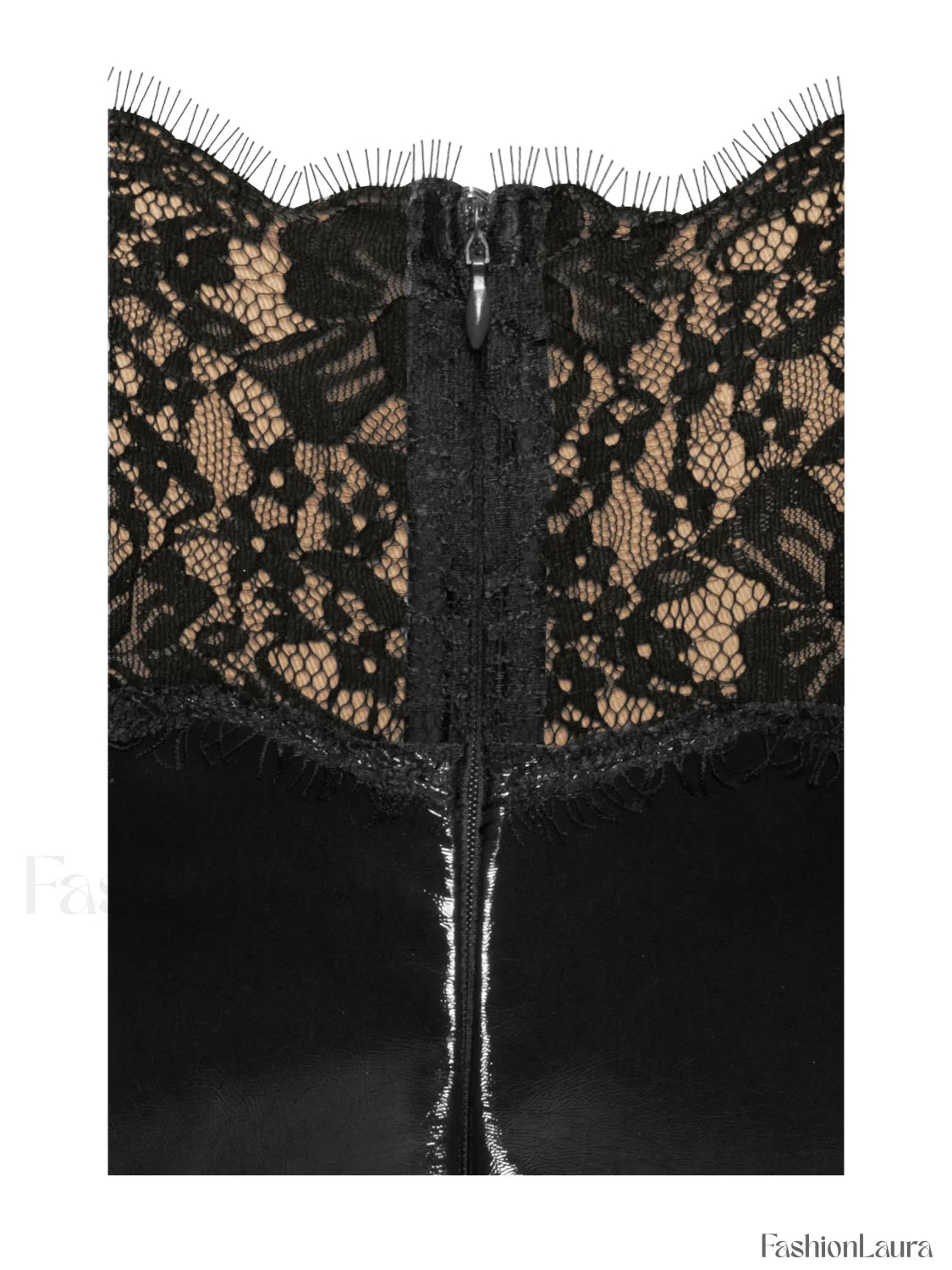 Shelby Black Vegan Leather Graceful with Lace Mini Dress