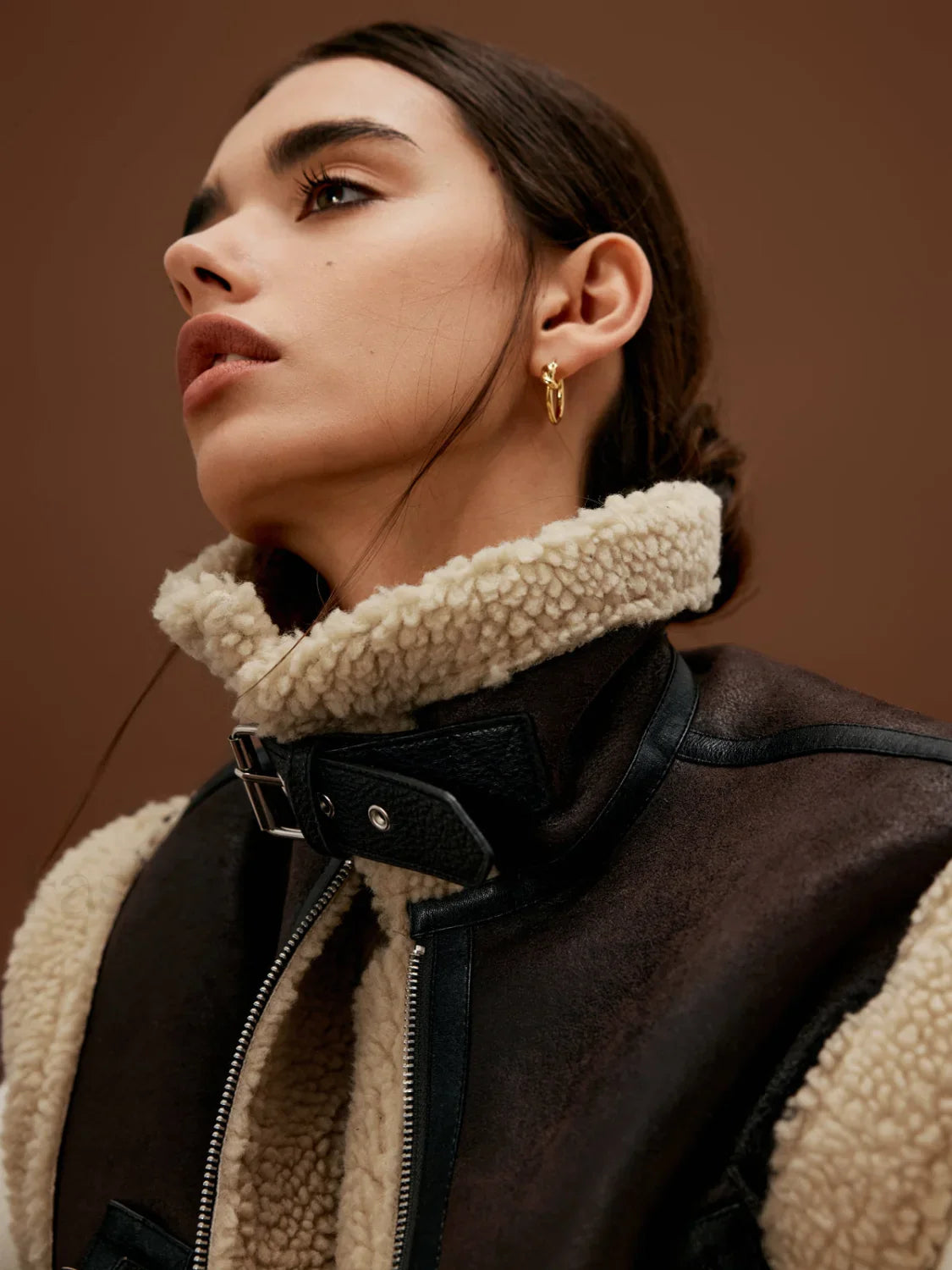 Sherpa Lined Shearling Trendy Leather Biker Crop Vest