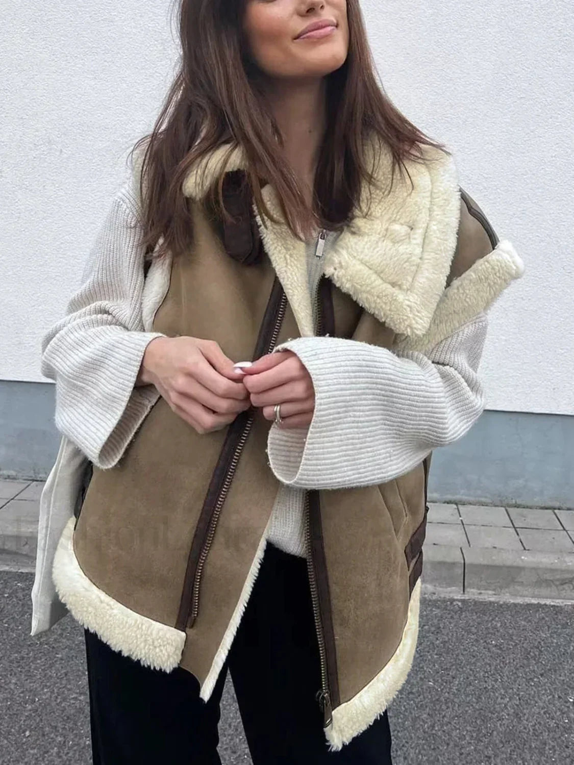 Sherpa Lined Shearling Trendy Leather Flight Vest