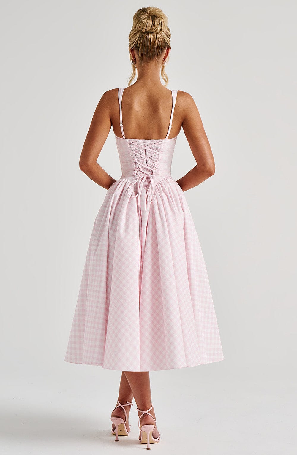 Gingham Square Neck Sleeveless Drop Waist Fit and Flare Midi Dress 2